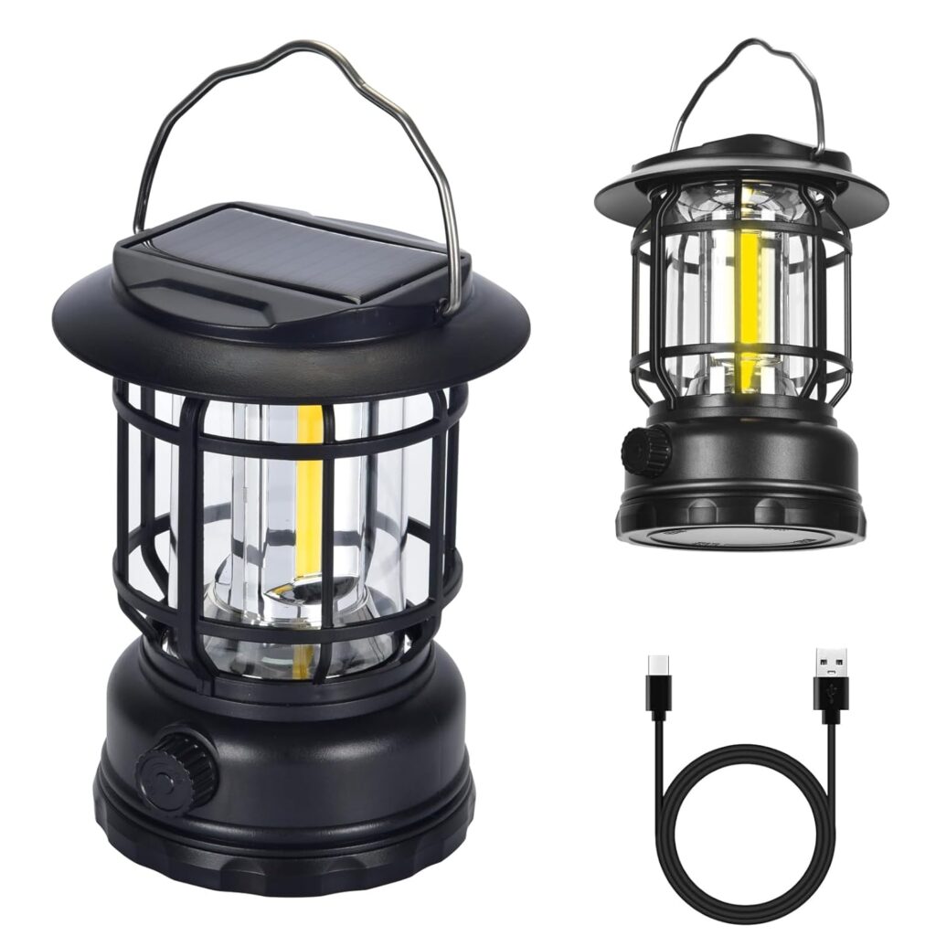 Solar Camping Lantern, USB Rechargeable Retro Dimmable Horse Camp Lamp Outdoor 