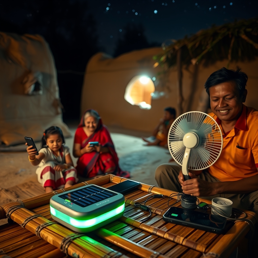 Solar hub in village night