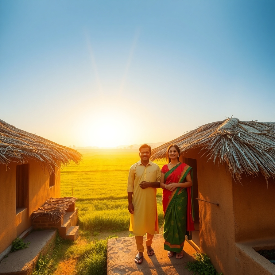 Intro: “Rural Indian family under solar sunrise