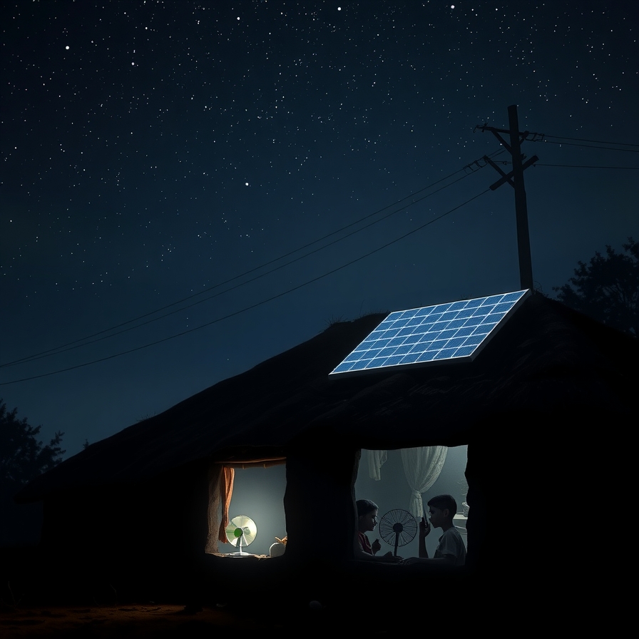 Power Cuts: “Solar-powered rural home at night